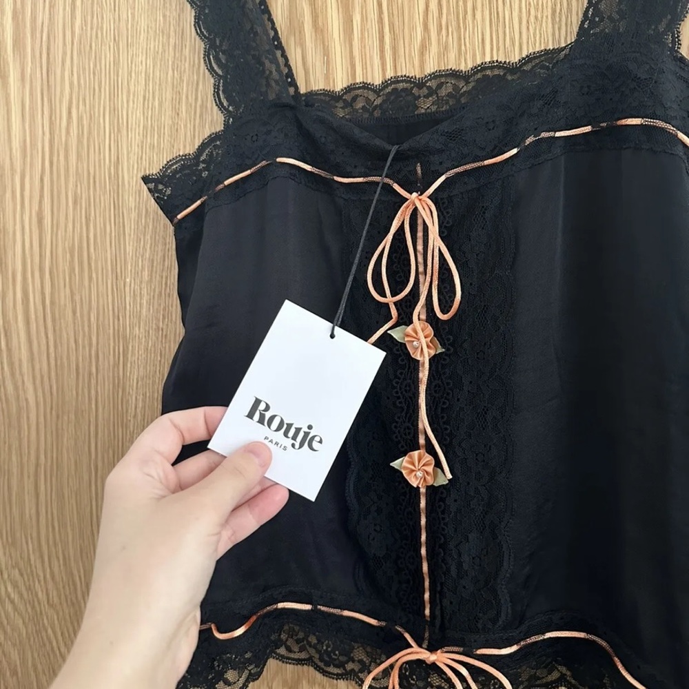 ROUJE TOP CAMI BRAND NEW WITH TAGS SUMMER LACE ROSE SILK BLACK PINK UK10 M EU38 - Picture 8 of 11